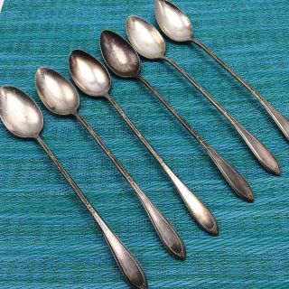 6 England 1919 Silver Plate Rosemary Pattern Long Handled Ice Tea Spoons Vtg
