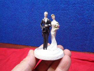 Vintage Miniature Bride & Groom Figurine Cake Topper Wedding Cake 3
