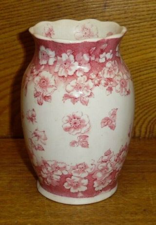 Antique 1892 Red Transferware Vase - Flowers - 4 3/4 "