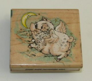 Miracles Happen Rubber Stamp Jody Bergsma Flying Pig Wings Rare Wood Mounted