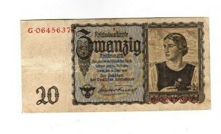 Xxx - Rare 20 Reichsmark 1939 Nazi Banknote Ww Ii Fine C Swastika