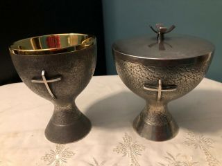 Rare Vintage Catholic Church Altar Sterling Silver Chalice & Ciborium Set Spain