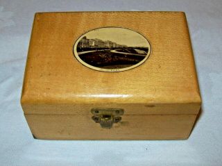 Antique Mauchline Ware Trinket Box - Filey - Picture To Top - 3.  5 " X 2.  5 " X 1.  75 "