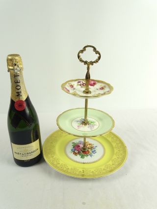 Vintage 3 Tier Cake Stand Inc Royal Stafford & Other Rose Designed Plates