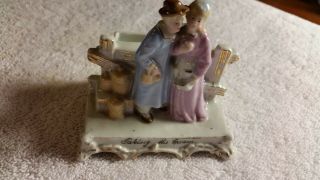 Antique Porcelain Match Holder With Strikers " Taking The Cream " No Maker Marks