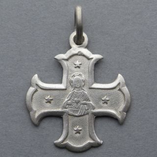 Antique Religious Sterling Pendant.  Jesus Christ,  Montmartre Sacred Heart.  Medal
