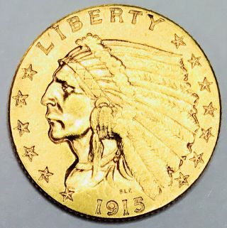 1915 Indian 2 1/2 Dollar Gold Piece Ms,  Knockout Rare Gold Piece Wow Nr 13840