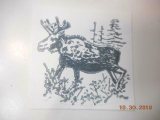 Printing Letterpress Printer Block Decorative Moose In Woods Antique Printer Cut 2