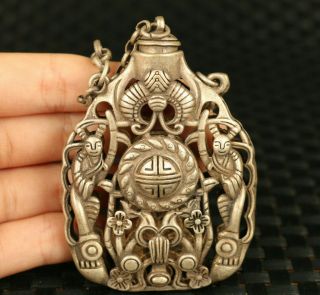 Asian Old Tibetan Silver Hand Carving Buddha Figure Statue Snuff Bottle Gift