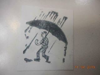 Printing Letterpress Printer Block Decorative Man w Umbrella In Rain Antique 2