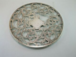 Antique 999/1000 Fine Silver Overlay Glass Trivet / Coaster