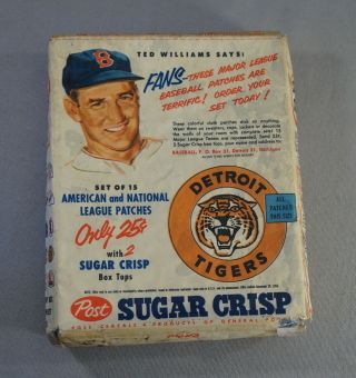 Rare 1955 Post Cereal Ted Williams Complete Cereal Box Red Sox Baseball Patches