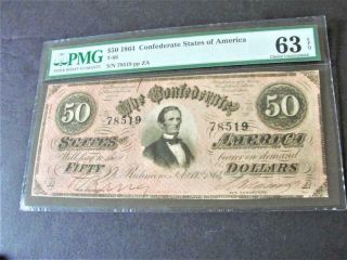 1864 - $50 Confederate States Of America,  T - 66 With Serial 78519 By Pmg.  Rare