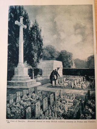 Ww1 Cross Of Sacrifice - Memorial Cemetery In France & Flanders - Antique Print