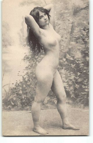 Antique Portrait Full Nude Woman European - French? Photo Postcard Long Hair Paris