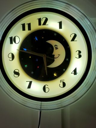 Hyman Products Inc.  Vintage Art Deco Moon And Stars Kaleidoscope Wall Clock RARE 2