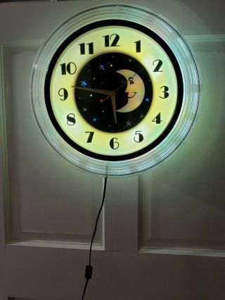 Hyman Products Inc.  Vintage Art Deco Moon And Stars Kaleidoscope Wall Clock RARE 3