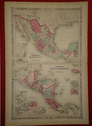 Vintage 1868 Texas Mexico Central America Map Old Antique Atlas Map