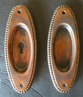 Antique Brass Hardware Set Oval Pocket Door Pull W/ And W/o Keyhole
