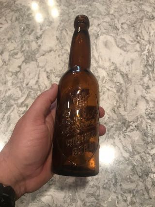Rare Amber Hoster’s Brewing Wiener Beer Blob Top Bottle Columbus Ohio