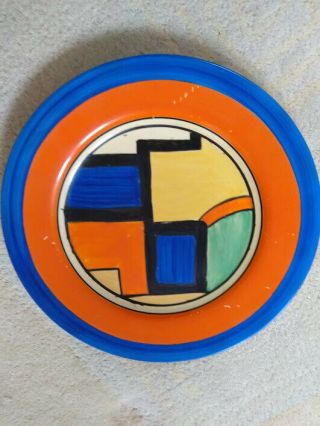 Very Rare Clarice Cliff Art Deco Abstract Orange And Blue Square Plate 25 Cms