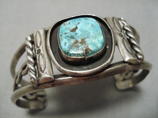 Very Rare Old Deposit Kingman Turquoise Vintage Navajo Sterling Silver Bracelet