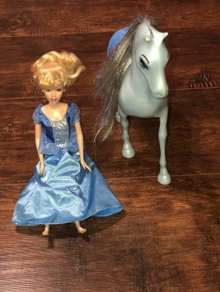 Vintage Cinderella Barbie Doll 1999 With Mini Dress And Blue Horse 2009