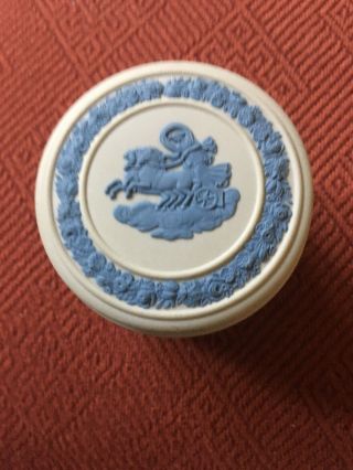 Rare Wedgwood Blue On White Jasperware Trinket Jewelry Box Candy Dish England
