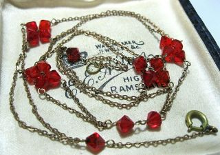Antique Vintage Edwardian Art Deco Fine Red Crystal Bead Chain Choker Necklace