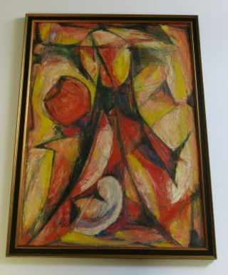 Rare Emil Kosa Jr Painting Mid Century Modern Abstract Cubism 1950 