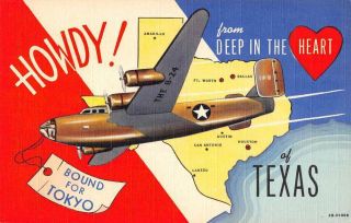 From Deep In The Heart Of Texas Military Airplane Linen Antique Pc Ze686442