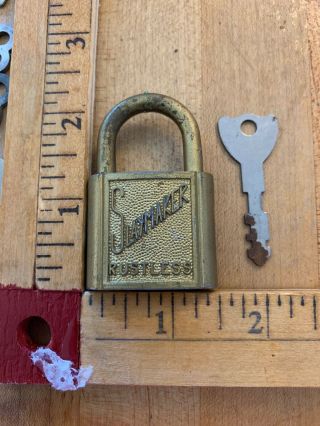 Antique Vintage Brass Slaymaker Lock W/ Key Padlock Lock Lot519