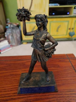 Girls Cheerleading Trophy Pre - Owned 2000 Antique Bronze Resin Engraved Plan
