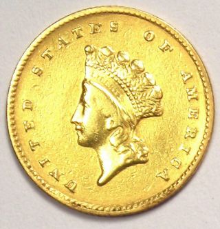 1855 Type 2 Indian Dollar Gold Coin (g$1) - Au Details - Rare Type 2