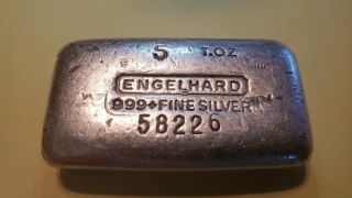 Engelhard 5 T.  Oz Silver Ingot - 7th Series.  Rare W/ Partial 