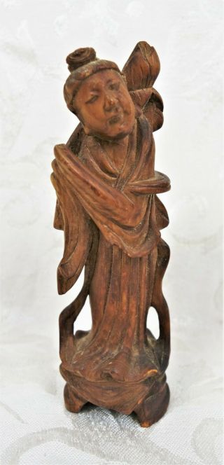 Antique Wood Carved Chinese Figure Statue Of Woman