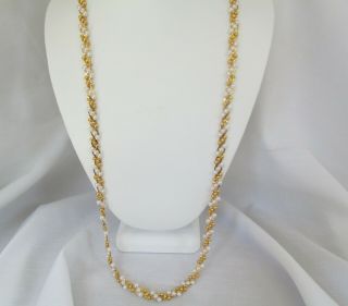 Vintage Trifari Faux Pearl Woven Gold Plate Necklace 28 "