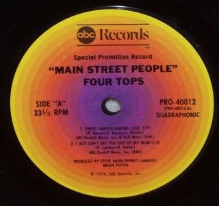 Soul Four Tops Main Street People Four Track Ep Mega - Rare Quadraphonic 7 Inch
