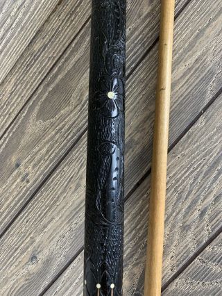 Vtg Rare Hiolle Carved Wood & Pearl Inlay Pool Cue 3