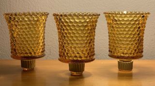 Set Of 3 Vintage Amber Hobnail Glass Peg Votive Candle Holders