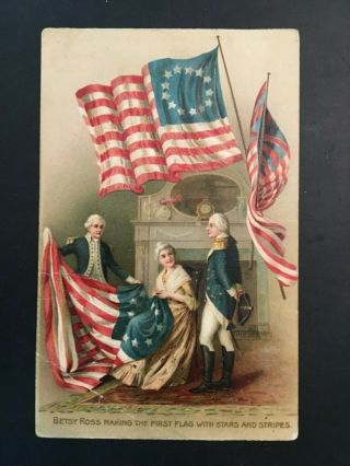 Antique Postcard Betsy Ross The First Flag W/ Stars & Stripes Franklin 1c Stamp