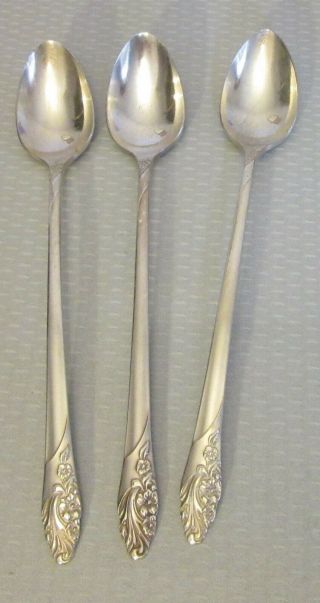 Oneida Community Silverplated Evening Star Set 3 Iced Tea Spoons 7.  5 "