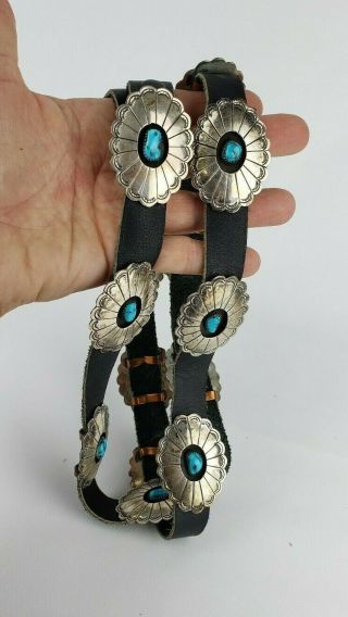 Rare Old Pawn Sterling Silver & Turquoise Navajo Indian Concho Belt & Buckle