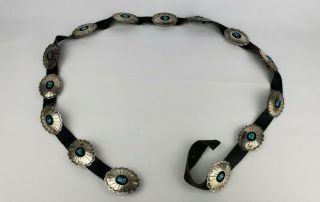 RARE Old Pawn STERLING SILVER & Turquoise Navajo Indian CONCHO BELT & BUCKLE 2