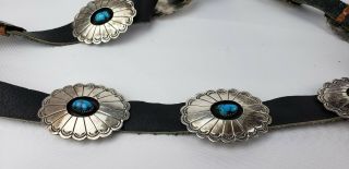 RARE Old Pawn STERLING SILVER & Turquoise Navajo Indian CONCHO BELT & BUCKLE 3