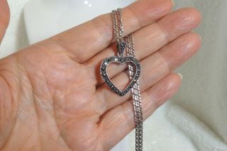 Antiqued Sterling Silver Marcasite Open Heart Pendant 24 Inch Curb Chain 8.  3 Gm