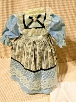 Blue Beige Cotton & Lace Vintage Dress For 16 - 17” Doll