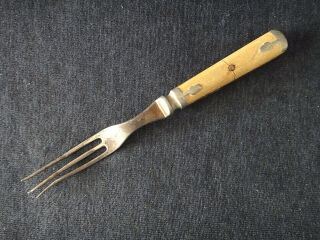 Antique Civil War Era Fork Pewter Inlay 3 Tine With Bone Handle 2