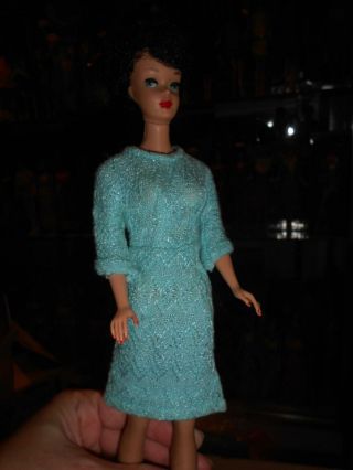 Vintage Barbie Fab - Lu Babs Suzette Premiere Rare Turquoise Loop Knit Silk Dress