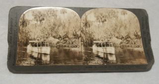 Antique Stereoview Photo Keystone Motorboat Anclote River Springs Florida Fl